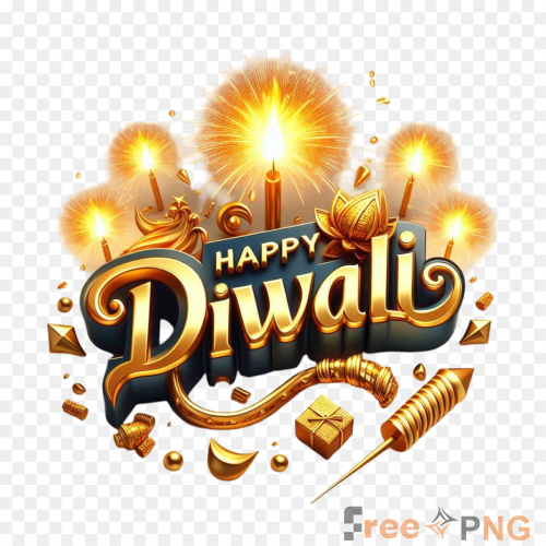 3d Happy Diwali Template With Golden Lights Transparent PNG - Premium General element for professional editing and printing.