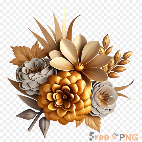 Elegant Gold And Beige 3d Floral Bouquet Transparent PNG - Premium General element for professional editing and printing.