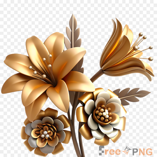 Elegant Gold And Cream 3d Flowers Bouquet Transparent PNG - Premium General element for professional editing and printing.