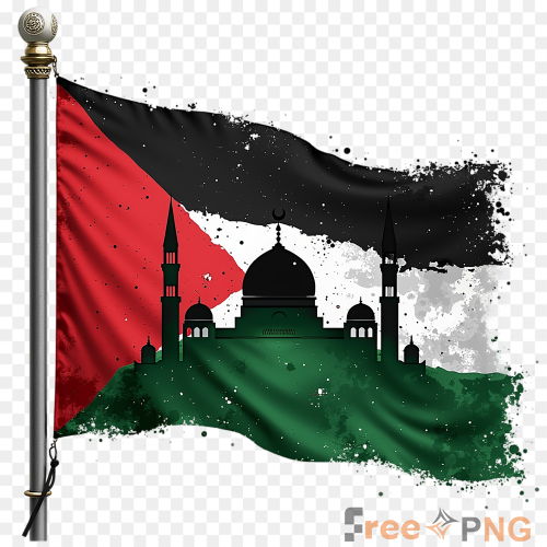 Palestine Flag With Al Aqsa Mosque Design Transparent PNG - Premium General element for professional editing and printing.