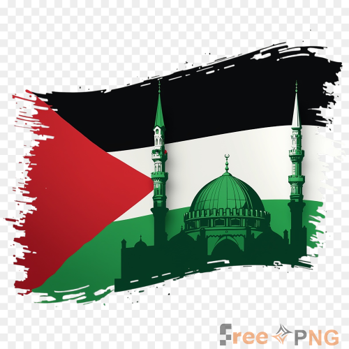 Palestine Flag With Al Aqsa Mosque In Format Transparent PNG - Premium General element for professional editing and printing.