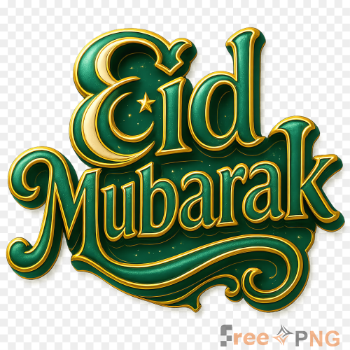 Green Eid Mubarak Greeting Text With Ornate Islamic Calligraphy Transparent PNG - Premium General element for professional ed