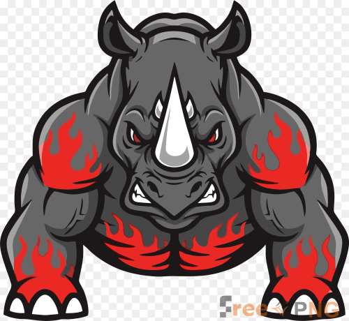 Inferno Rhino Mascot Logo Flat Power Animal Transparent PNG - Premium General element for professional editing and printing.