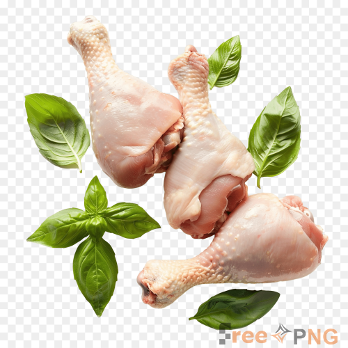 Raw Chicken Drumsticks With Basil Leafs Transparent PNG - Premium General element for professional editing and printing.